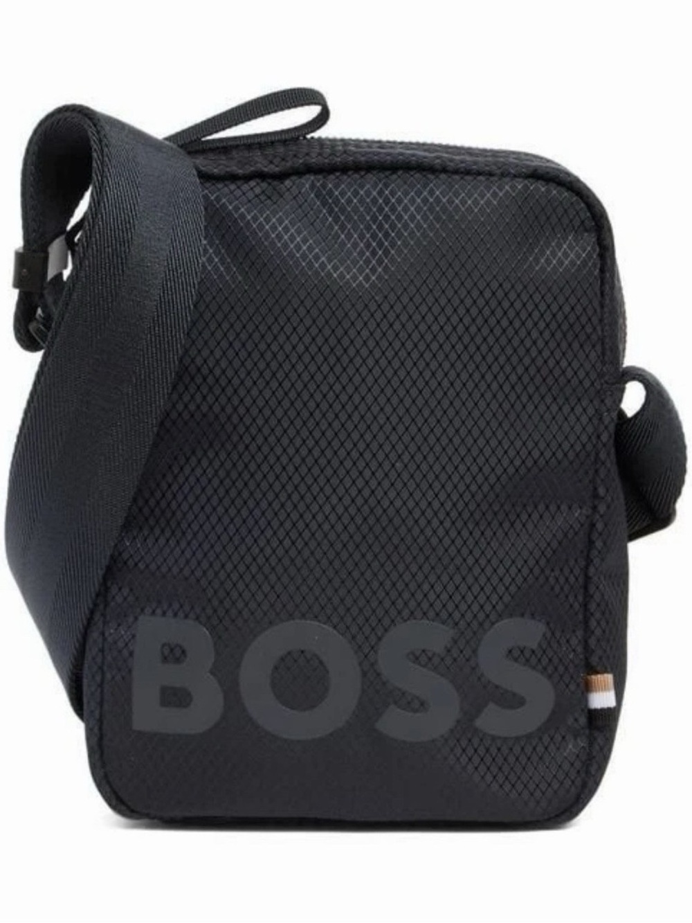 Boss Black Textured Crossbody Messenger Bag for Men